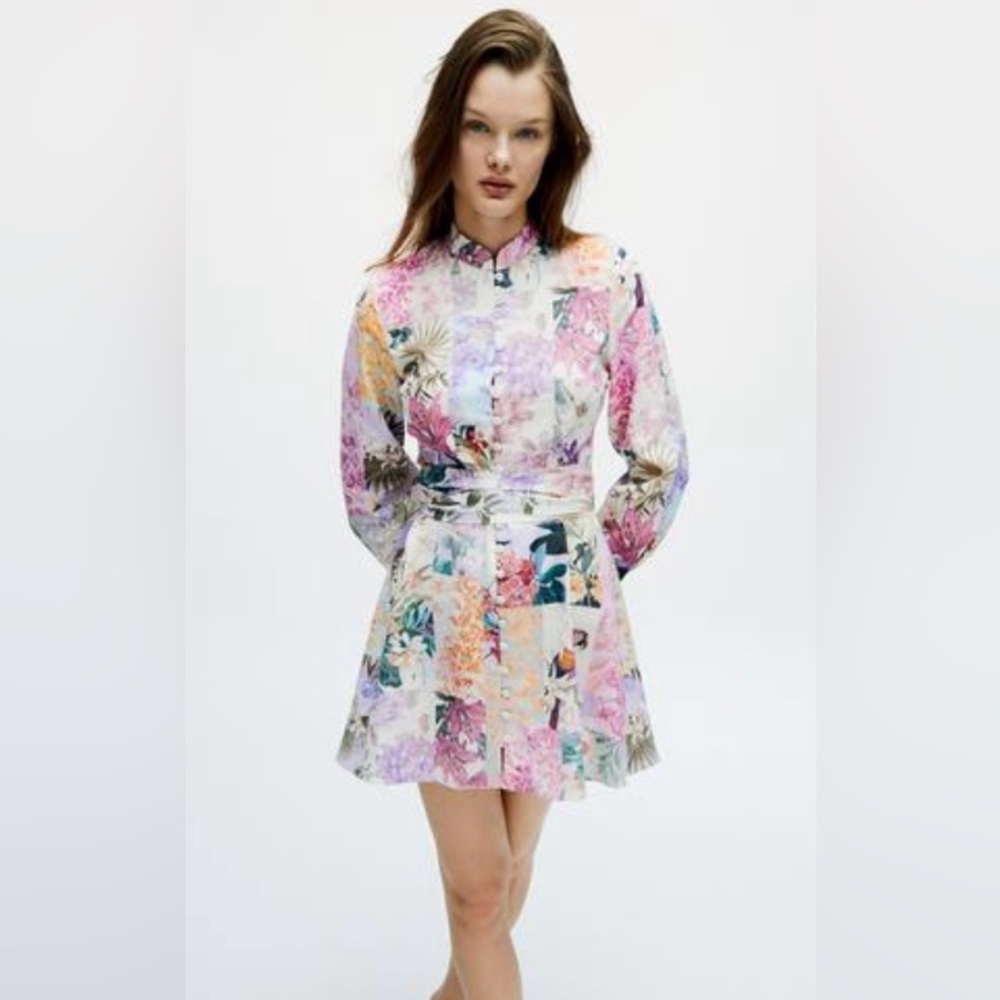 Zara Floral Print Linen Mini Dress